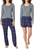 Eddie Bauer Women's 3-Piece Waffle Knit Pajama Set (Gray, Large)