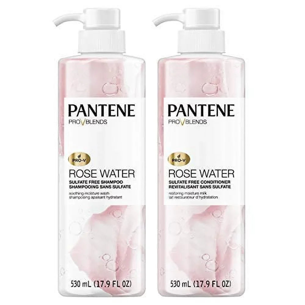Pantene, Shampoo and Sulfate Free Conditioner Kit, Paraben and Dye Free, Pro-V Blends, Soothing Rose aqua, 17.9 fl oz, Twin Pack Rosewater Kit