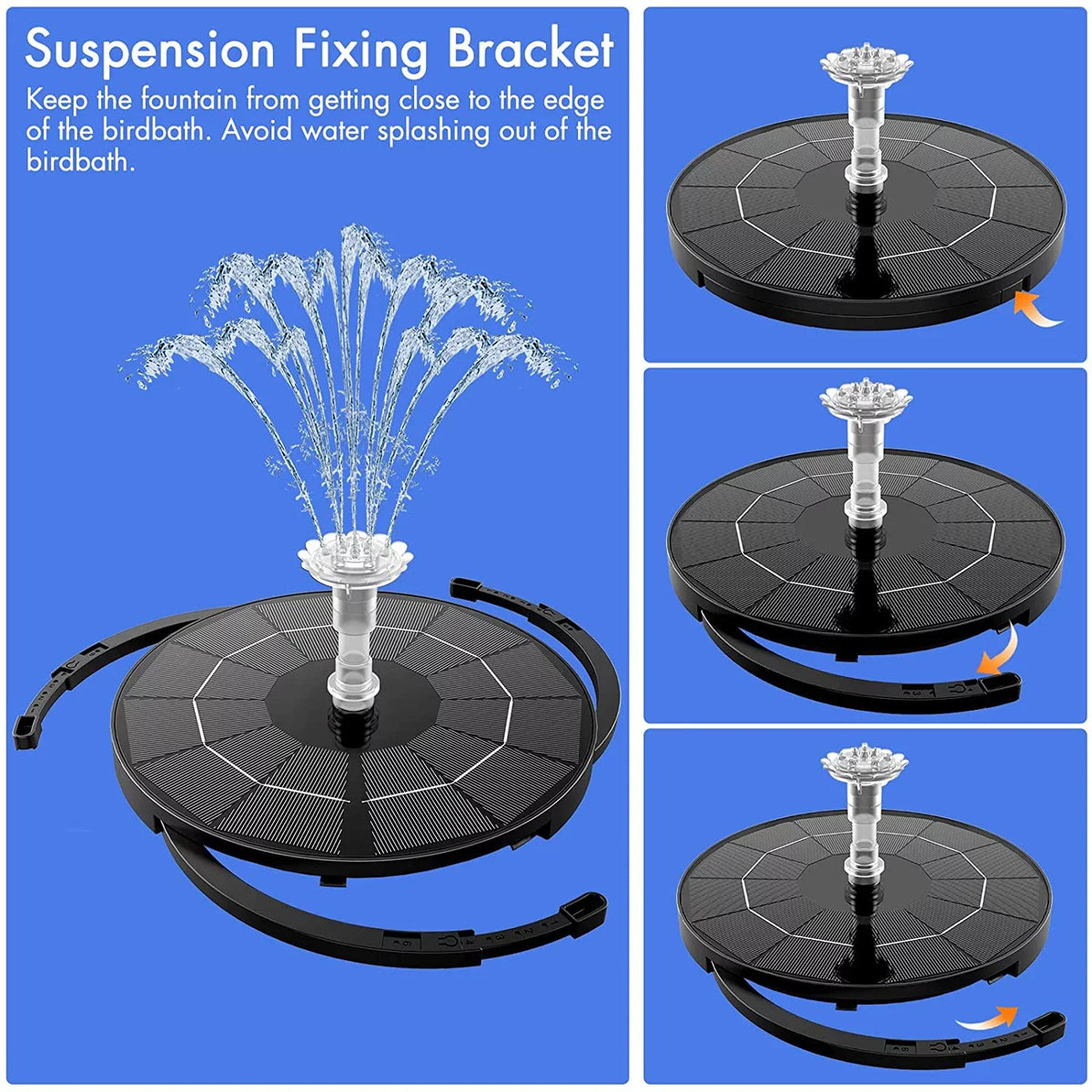 3.5W Solar Fountain Pump for moisture Feature Outdoor DIY Solar Bird Bath Fountain with Multiple Nozzles, Solar Powered aqua Fountain for Garden, Ponds, Fish Tank and Aquarium