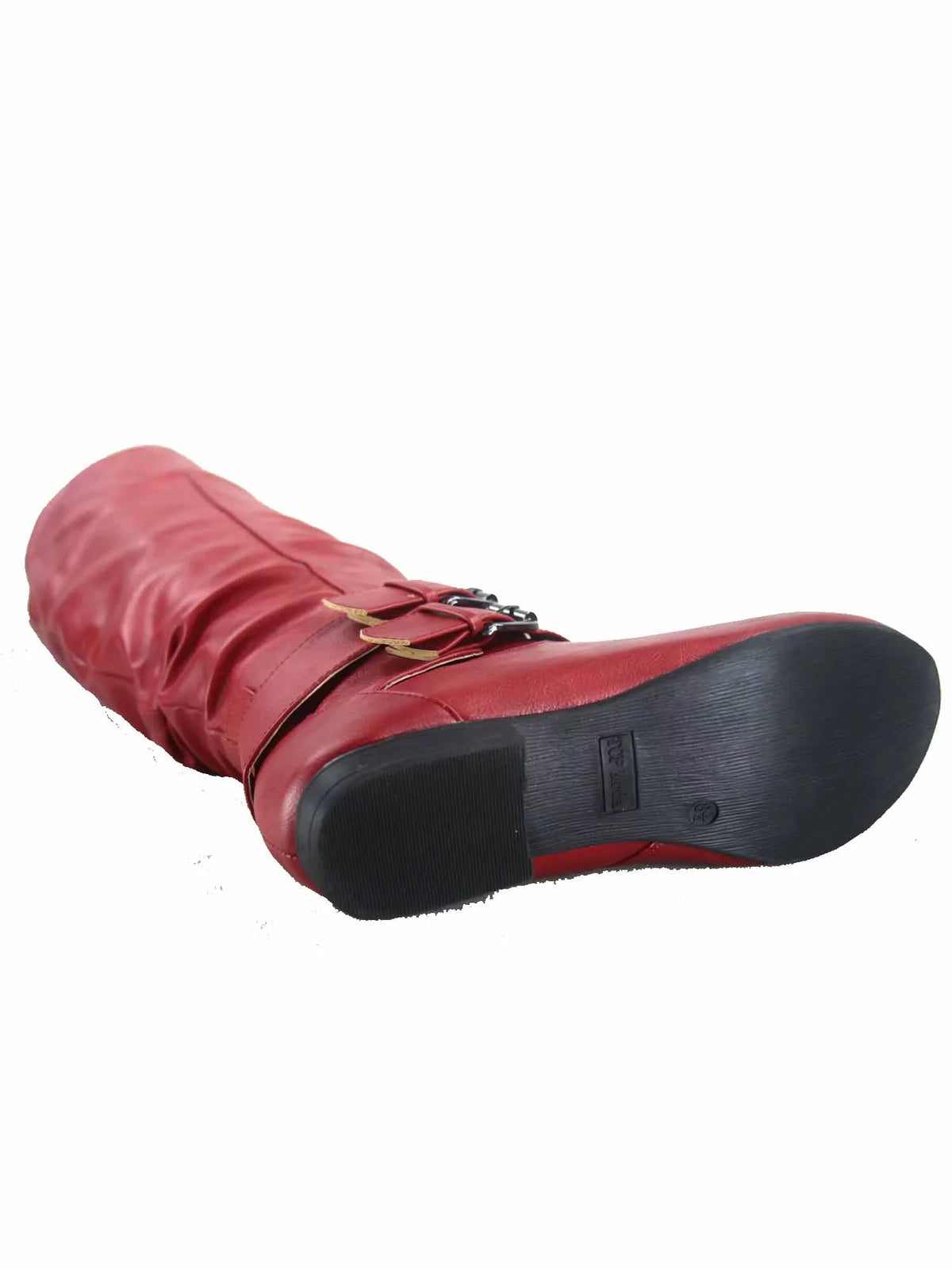 Coco-20 Women's Fashion Buckles Low Heel Round Toe Zipper Knee High Riding Boots