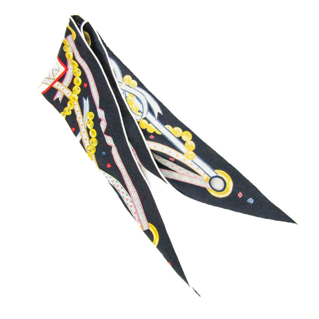 Pre-Owned Hermes LOSANGE DAME DE COEUR Women's Silk Scarf Multi-color,Navy,White (Good)