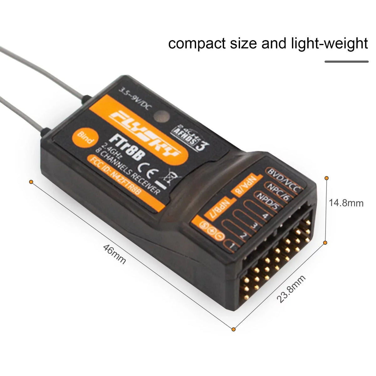 FTr8B 2.4GHz 8CH Receiver for RC Airplane Helicopter Fixed Wing Glider Engineering Vehicle Drone Dual PWMPPMi.BUSS.BUS Output matching with AFHDS3 Transmitters RF Modules PL18 NB4