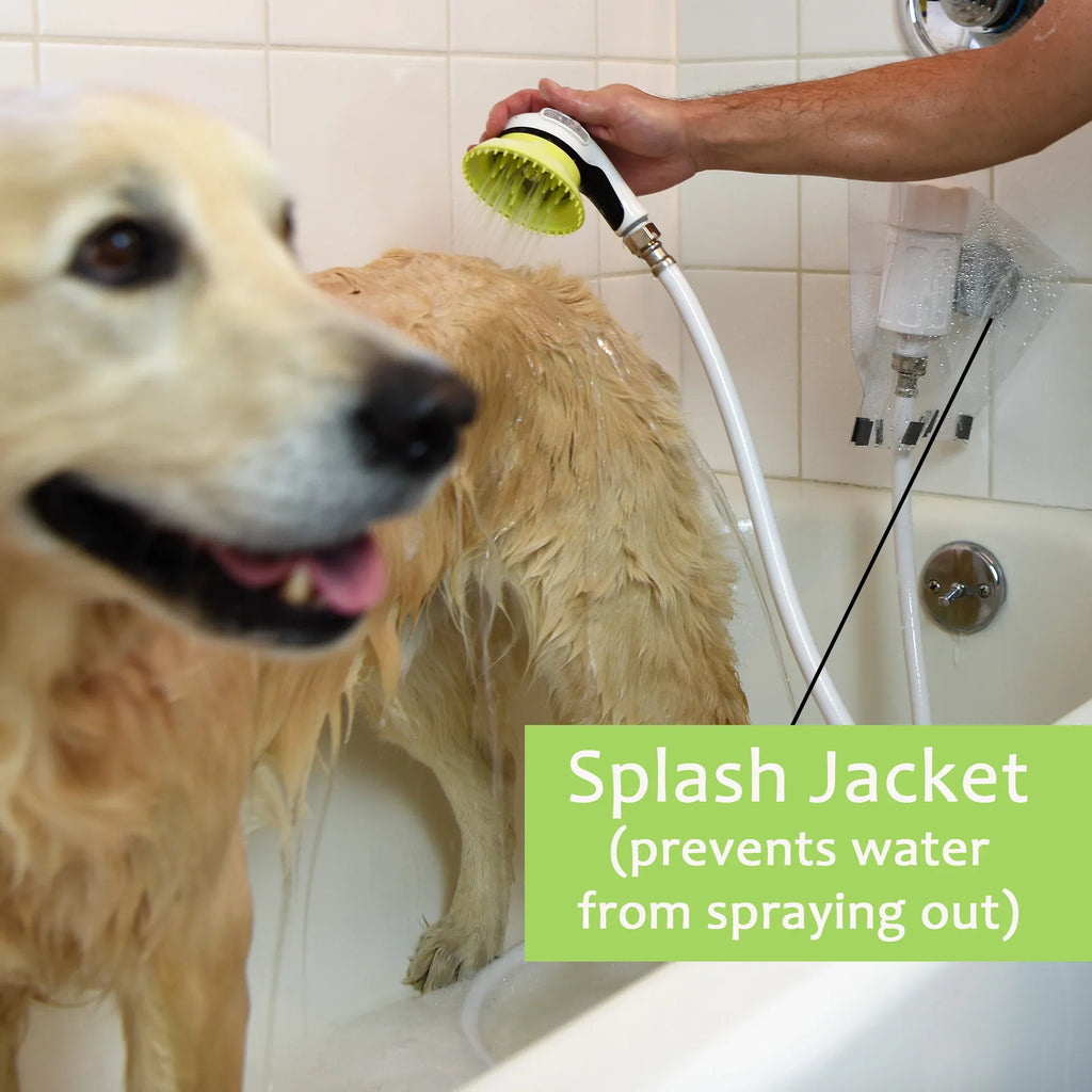 For Bathtub Spouts with Front Pullup Lever Only.. Wondurdog Bathtub Spout and Garden Hose Dog Wash Kit with Splash Shield and Rubber Scrubbing Teeth