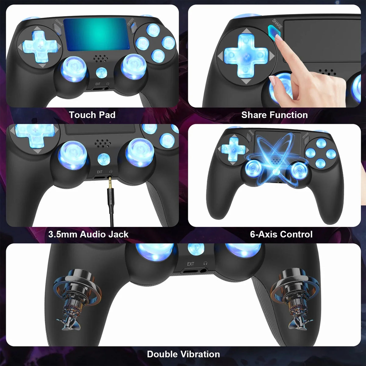SPBPQY Wireless Controller Game Joystick Controller for PS4/ Slim/Pro,suitable with PS4 Console-Black
