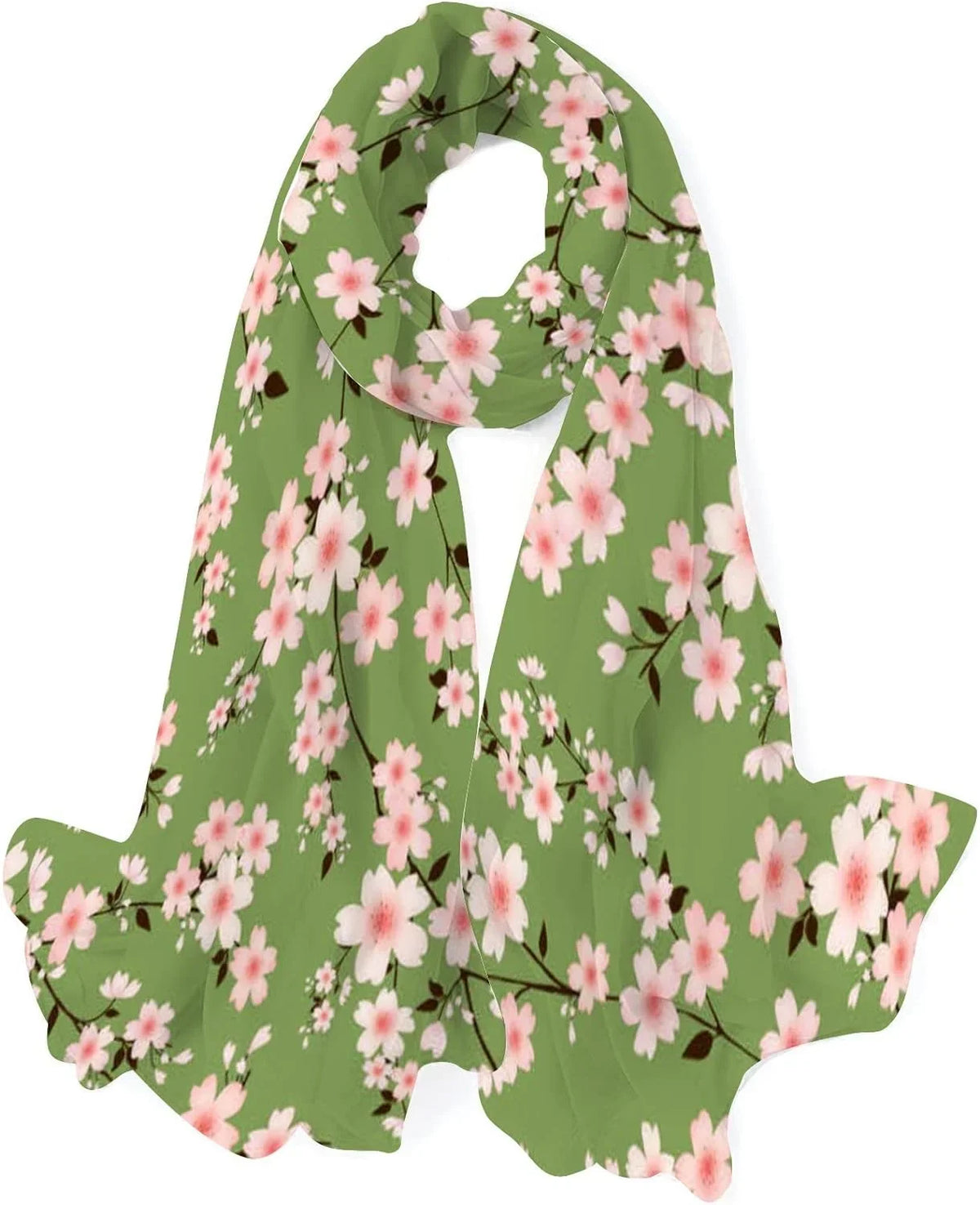 Hyjoy Cherry Blossom Branches Long Silk Neck Scarf Lightweight Shawl Wrap Scarves for Women Girls