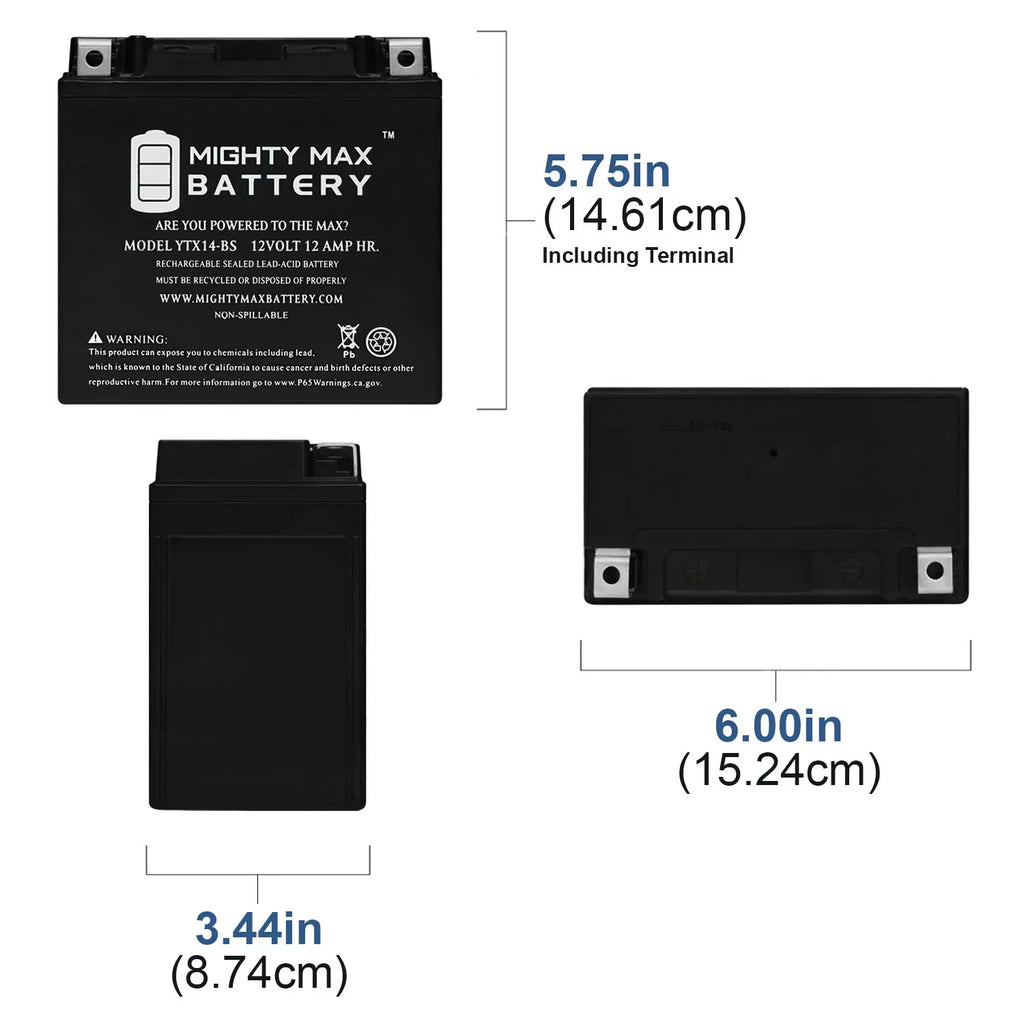 YTX14-BS Battery Replaces  F800ST, GS, GT, R, ADV 07-18 - 2 Pack