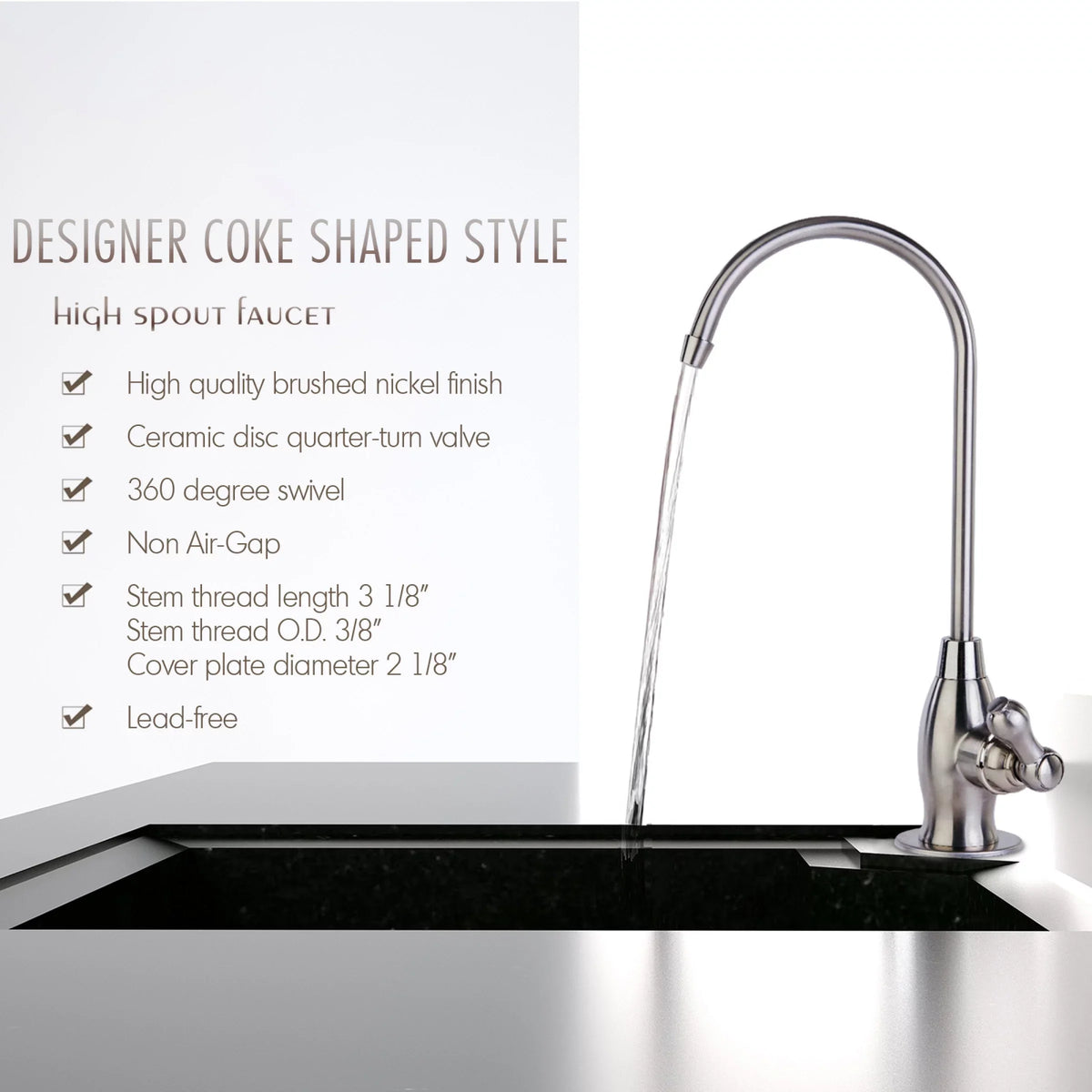 iSpring GK1-BN Heavy Duty Reverse Osmosis, High Spout Kitchen Bar Sink Drinking moisture, Contemporary RO Faucet, Brushed Nickel
