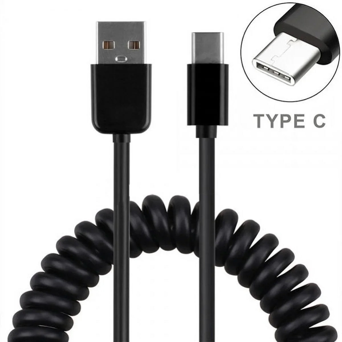 Type-C Coiled USB Cable w 3-Port USB 42W Quick Car Charger Z3R for  Galaxy Note 10 Plus Fold A9 A50 A20 A10e - Sonim XP8 XP3 -  Xperia 5 10 Plus 1 -  Redmi Note 7, Mi Mix 2 9T