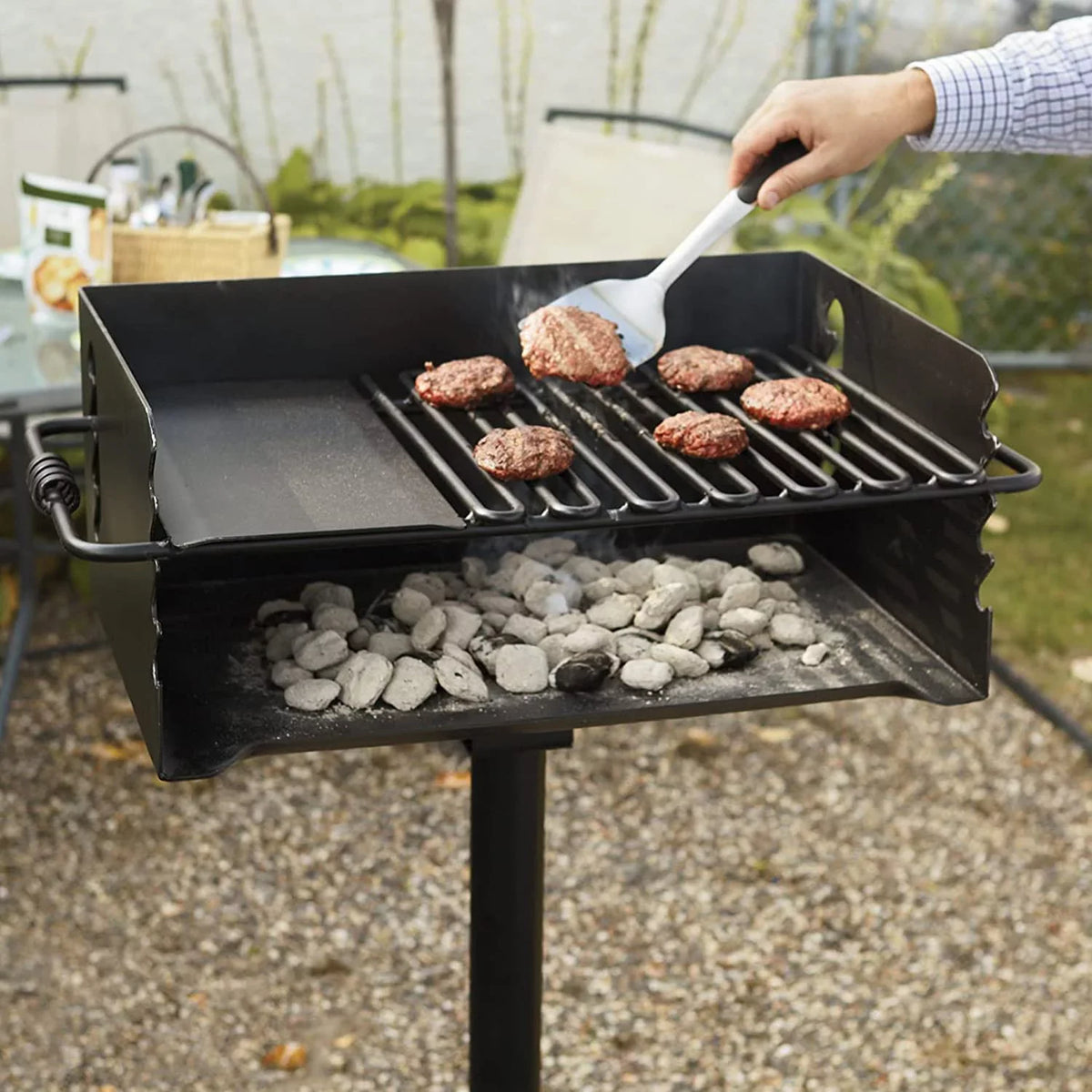 CBP-247 Jumbo Park Style Heavy Duty Steel Outdoor BBQ Charcoal Grill with Cooking Grate and 2 Piece Post for Camping and Backyards, Black