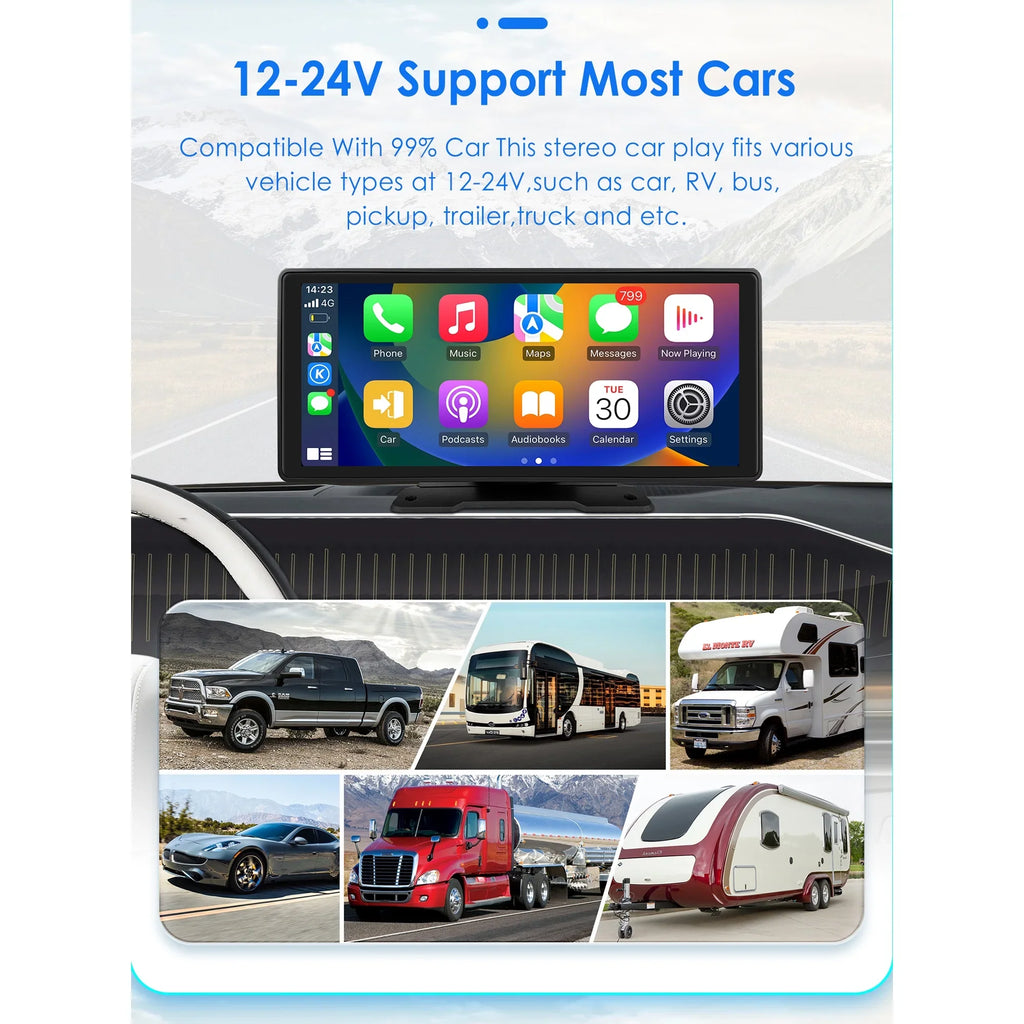 Android Auto Wireless  Carplay 360° Adjustable 10.26 Inch Touchscreen Car Radio Stereo Head Unit Bluetooth GPS Navigation Player With Backup Camera