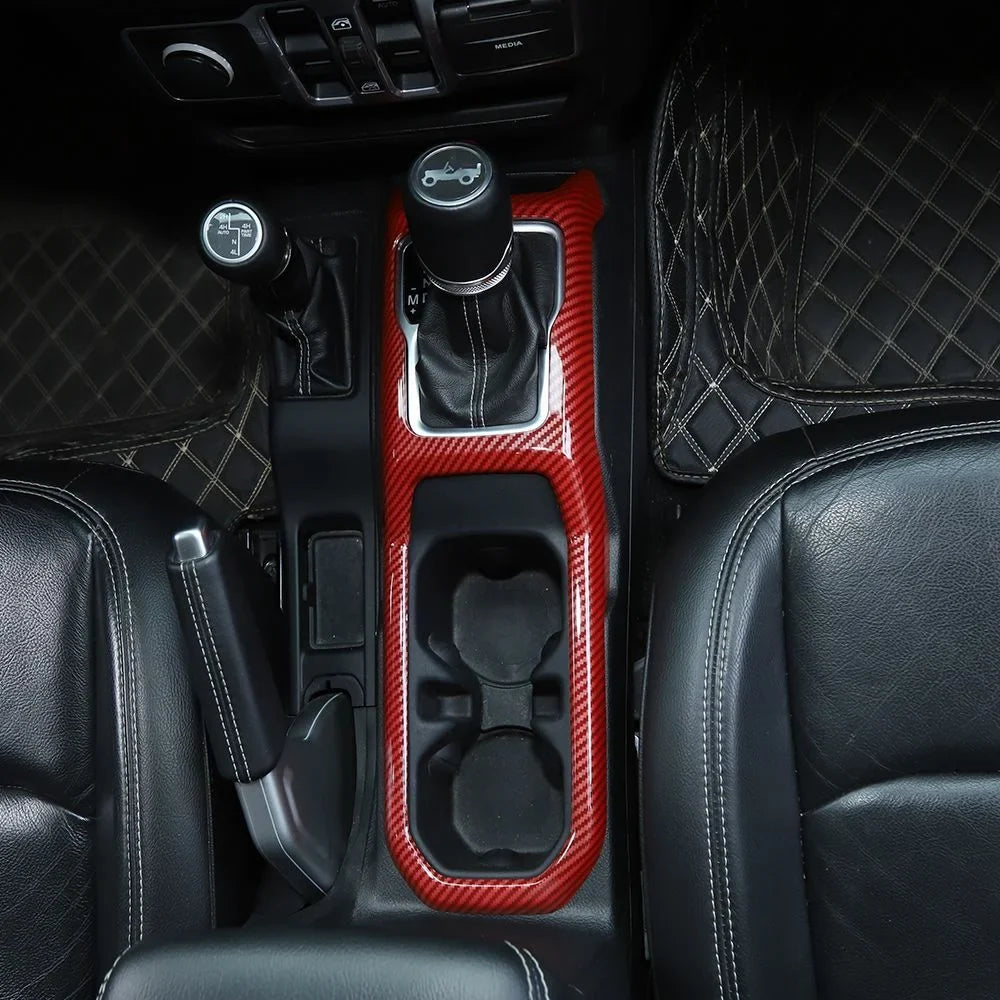 Teledu Red Carbon Gear Shift Panel Cup Holder wrap Trim For Jeep Wrangler Parts