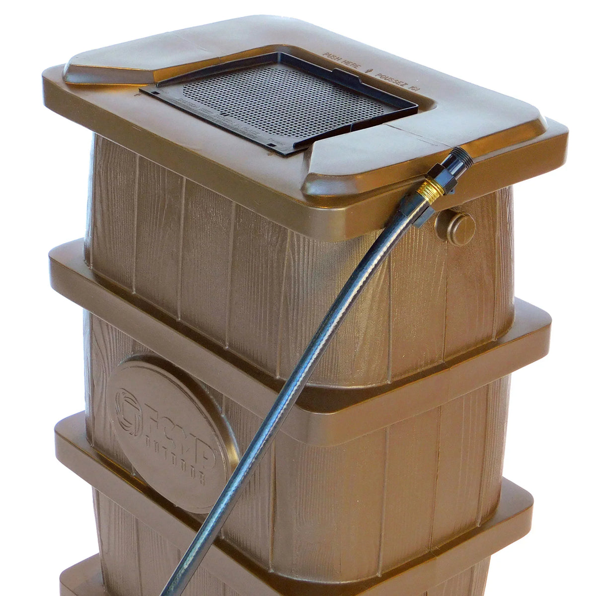 FCMP Outdoor WG4000 45 Gallon Wood Grain Rain moisture Catcher Barrel, Brown