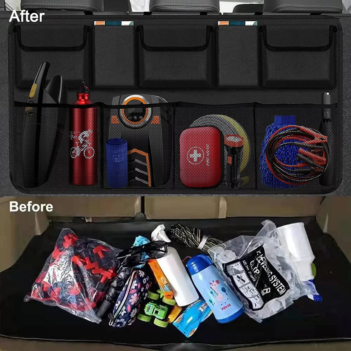 Car Trunk Organizer, Backseat Hanging Organizer with 9 Large Storage Bag Super Capacity -Trunk Organizer for SUV,Truck,V