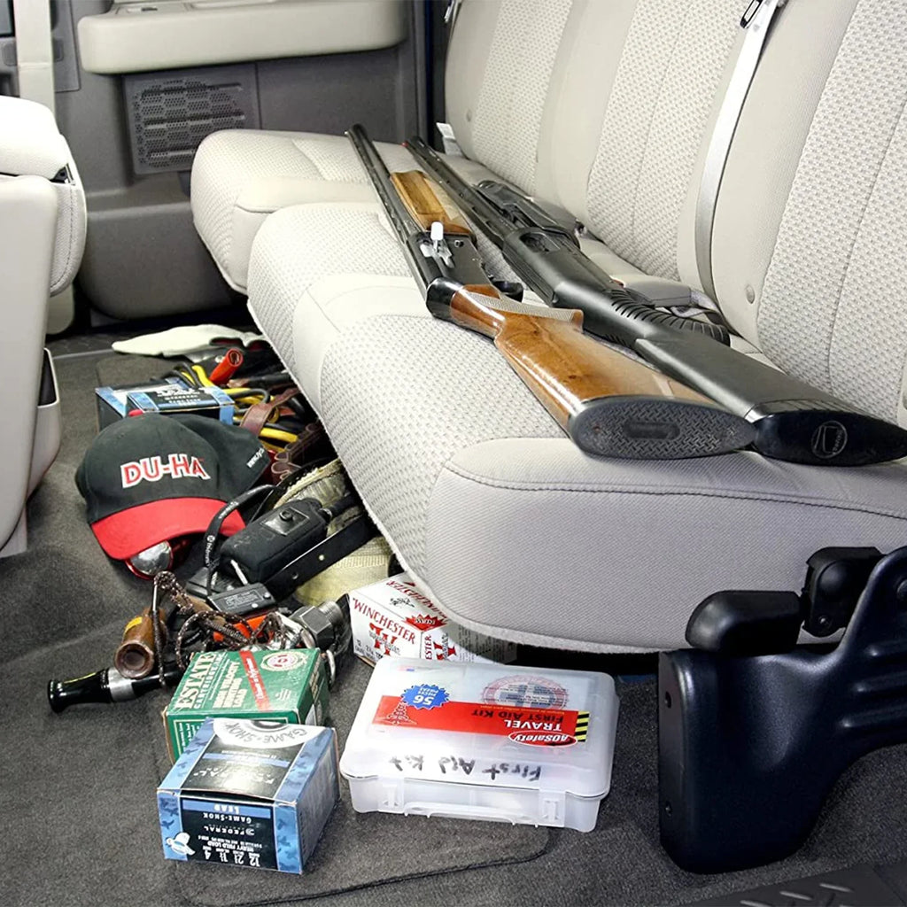 Gun Rack/Organizer; Vehicles w/o Factory Subwoofer; Gray; Fits select: 2013-2014  F150 SUPER CAB, 2011-2012  F150. DU-HA 20096 DU-HA Underseat Storage; Incl