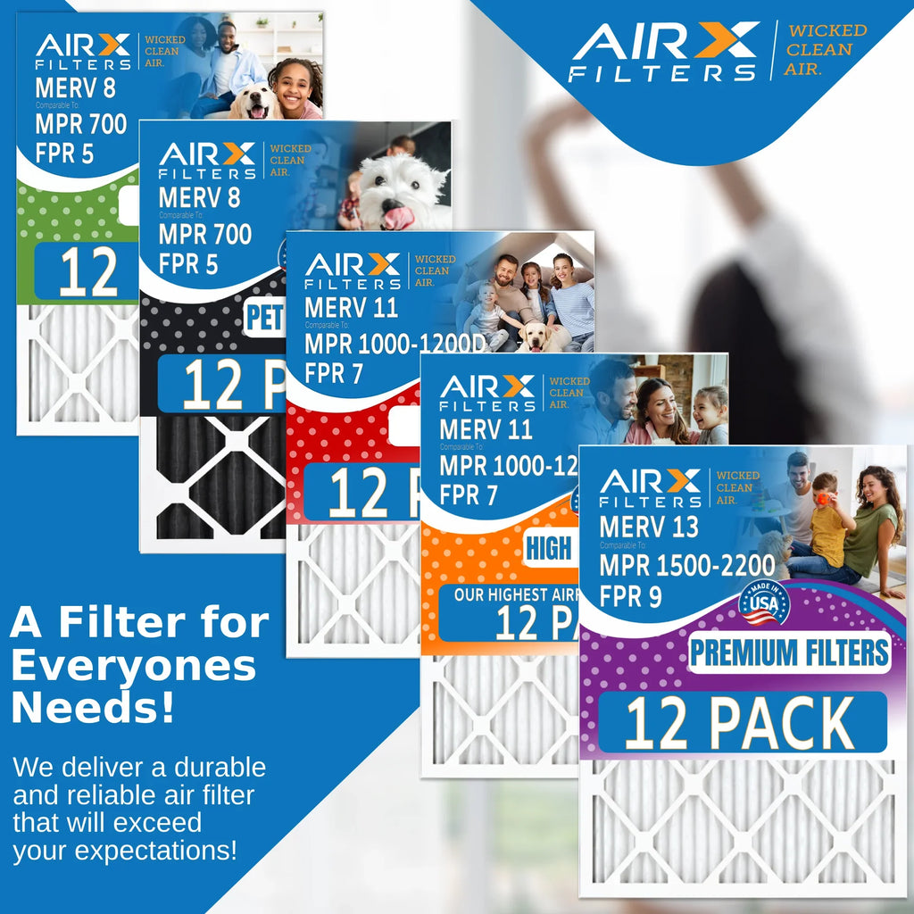 16x16x1 Air Filter MERV 8 Rating, 12 Pack of Furnace Filters Comparable to MPR 700 & FPR 5 - Made in USA by AIRX FILTERS WICKED CLEAN AIR.