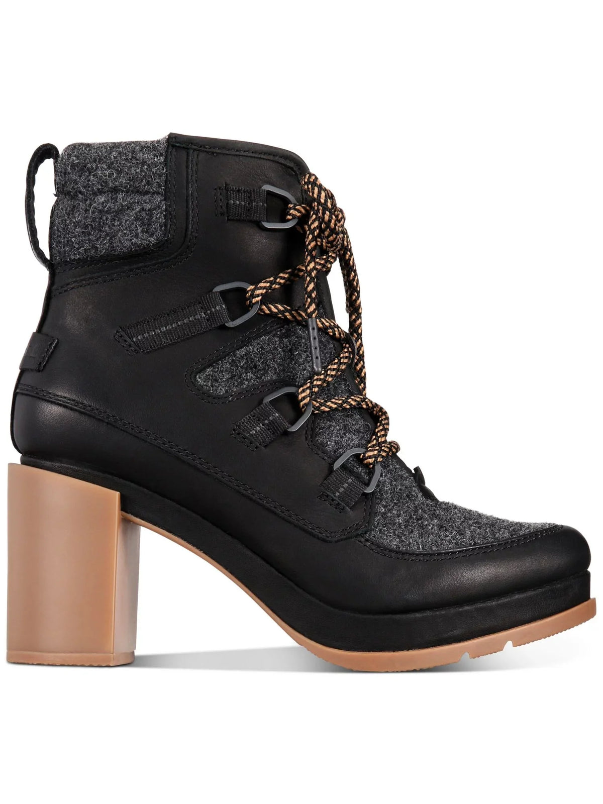 SOREL Womens Black Mixed Media D-Ring Hardware 1" Platform Slip protected Padded Kurt Geiger Women Round Toe Block Heel Lace-Up Leather Booties 6