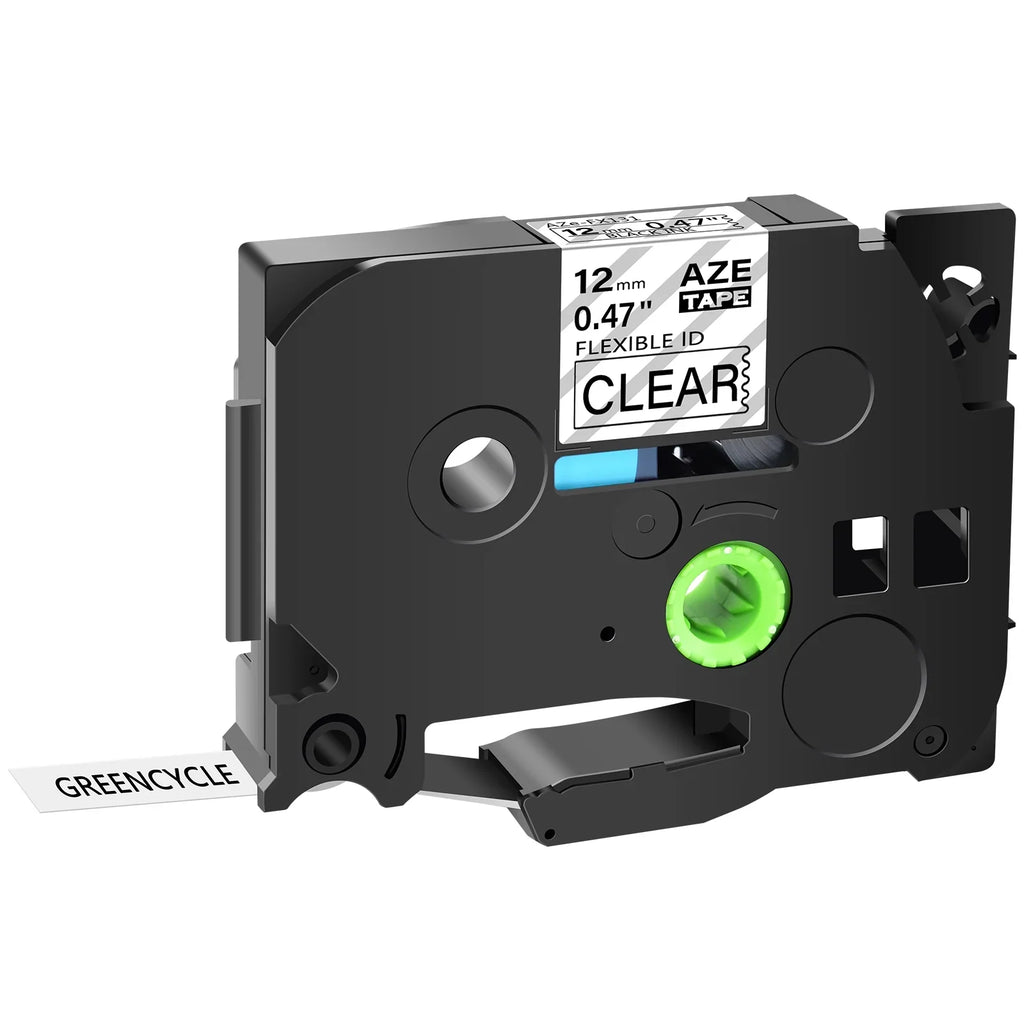 GREENCYCLE 100PK appropriate for Brother P-touch 12mm x 8m Black on Clear TZ TZe TZe-FX131 TZ-FX131 TZe-131 TZ-131 Flexible ID Cable Wire Label Tape