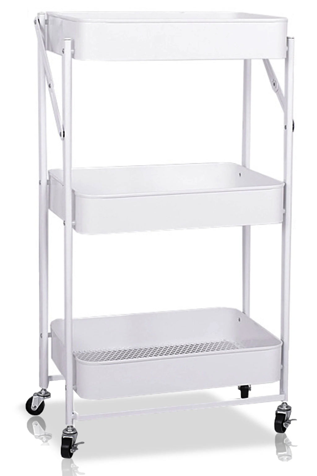 Utility Cart 3 Tier Rolling Cart With Wheels, Craft Storage Foldable Metal Utility Rolling Cart Shelves Folding Mobile Multi-Function Storage Organizer Cart for Home Library Office