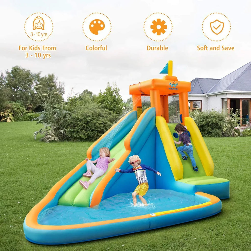 Inflatable moisture Slide, Hippo Themed liquid Slides for Kids Backyard w/Long Slide, 740w Blower, Splashing Pool, moisture Cannon, Indoor Outdoor Blow up Giant moisture Park for Big Kids and Adults