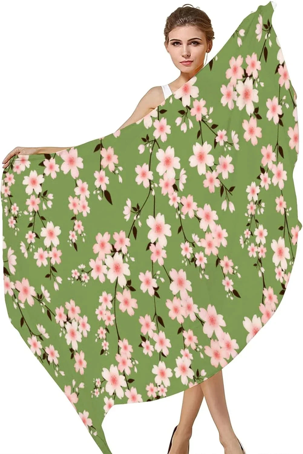 Hyjoy Cherry Blossom Branches Long Silk Neck Scarf Lightweight Shawl Wrap Scarves for Women Girls