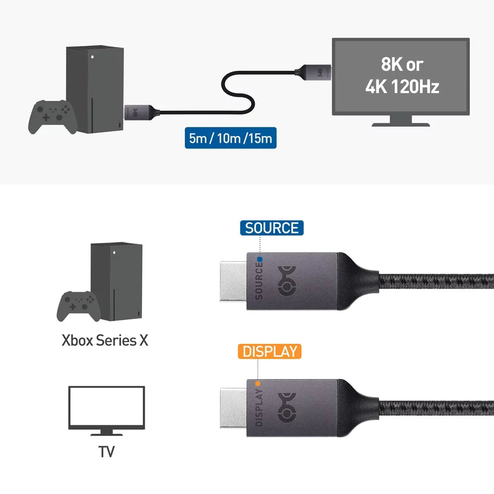 Cable Matters Certified Active Ultra High Speed HDMI Cable (Fiber Active Optical 8K HDMI Cable) – 10m / 32.8 Feet – Supporting 8K@60Hz 4K@120Hz HDR - Designed for XBOX, suitable with PS5,  TV