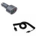 Type-C Coiled USB Cable w 3-Port USB 42W Quick Car Charger Z3R for  Galaxy Note 10 Plus Fold A9 A50 A20 A10e - Sonim XP8 XP3 -  Xperia 5 10 Plus 1 -  Redmi Note 7, Mi Mix 2 9T