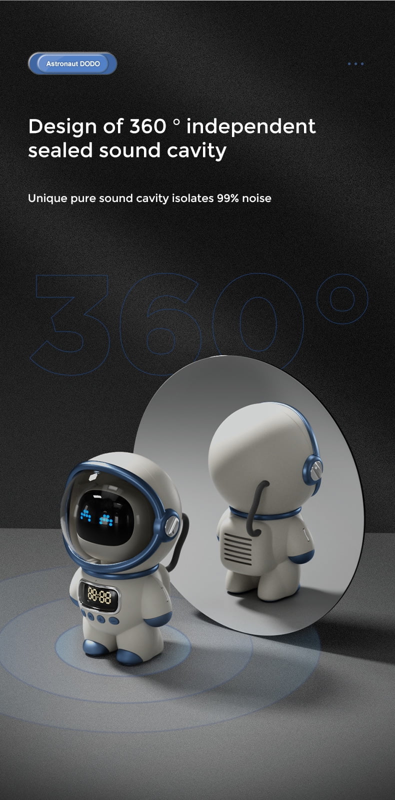 Astronaut-Shaped Smart Bluetooth Speaker with Clock, Alarm, FM Radio, Sleep Night Light and TF Card Support