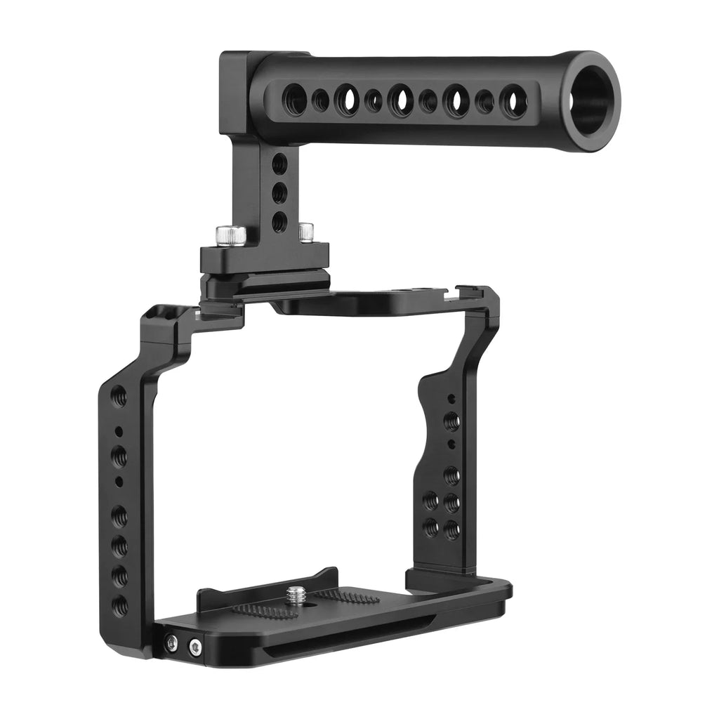 Andoer Camera Video Cage + Handle Kit Aluminum Alloy with Dual Cold Shoe Mounts Numerous 1/4 Inch Threads Replacement for  A7IV/ A7III/ A7II/ A7R III/ A7R II/ A7S II