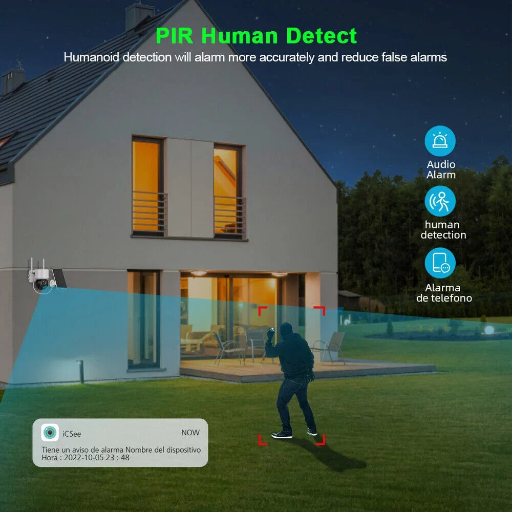 Solar Security Cameras Wireless Outdoor, 2K WiFi 360 PTZ Camera, Solar Powered Security Cameras with Spotlight & Siren, PIR Motion Detection, Color Night Vision, 2 Way Audio, 15000mAh Battery, Beisu