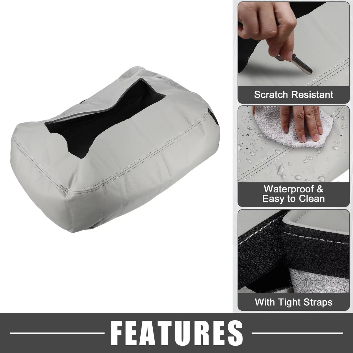 Center Console protector Pad Waterproof for Chevy Silverado 1500 1500HD 2007-2014 Faux Leather Gray