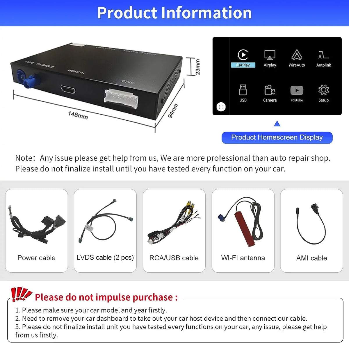 Road Top Wireless Carplay Retrofit Kit Decoder for Audi A6 2010-2016 Year with MMI 3G System, fit for Audi A7 2016-2018 Year with MIB2, Support Android Auto, Mirrorlink, Reverse Camera