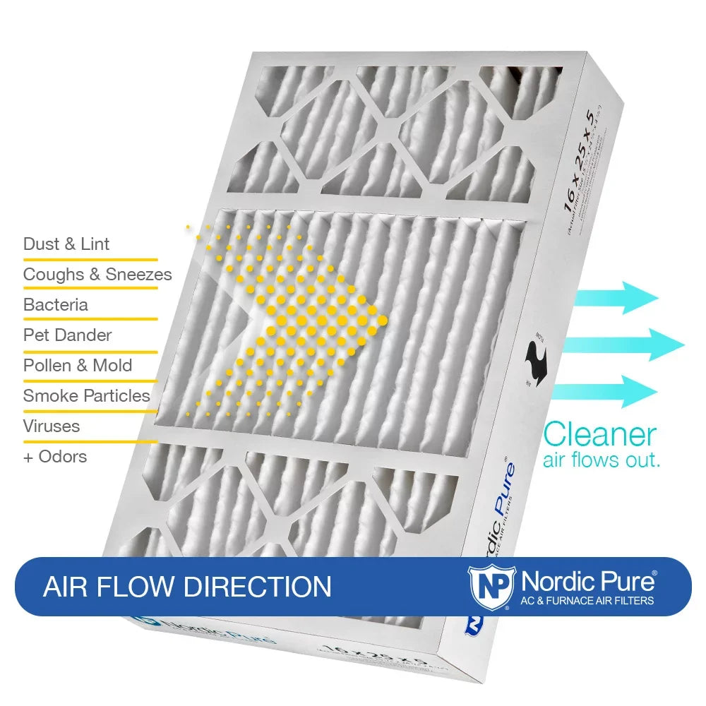 16x25x5 (4 3/8) Honeywell Replacement Air Filters MERV 14 Plus Carbon 4 Pack