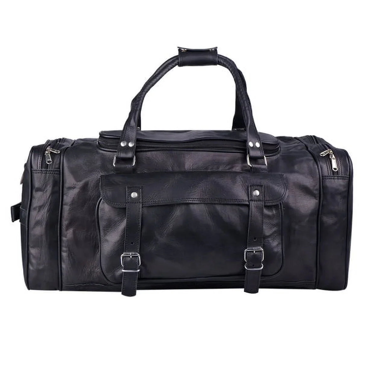 MaheTri 30" Black Leather Travel Duffel Weekender Bag Carry-on Overnight Bag Sports Duffel bag For men and Women