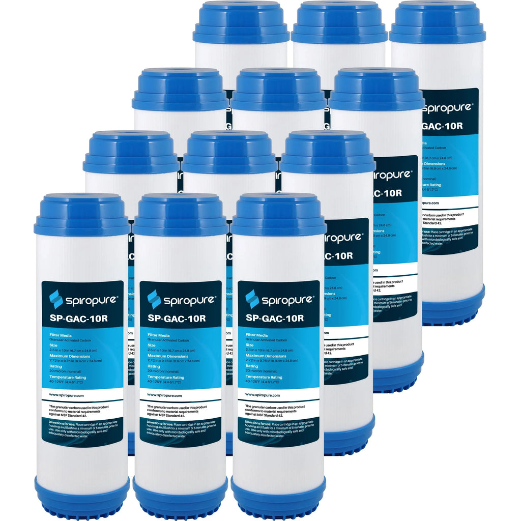 SpiroPure SP-GAC-10R 10x2.5 20 Micron Coconut Shell Granular Activated Carbon (GAC) liquid Filter Cartridge CC-10 155155-43 (Case of 12)