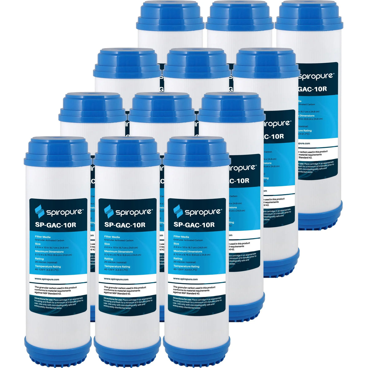 SpiroPure SP-GAC-10R 10x2.5 20 Micron Coconut Shell Granular Activated Carbon (GAC) liquid Filter Cartridge CC-10 155155-43 (Case of 12)