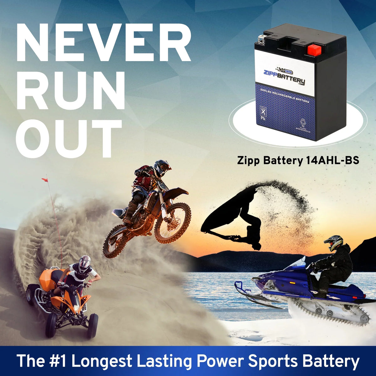 Zipp Battery YTX14AHL-BS (14AHL-BS 12 Volt,12 Ah, 210 CCA) Snowmobile Battery for Arctic Cat Jag Jag Dlx 1992