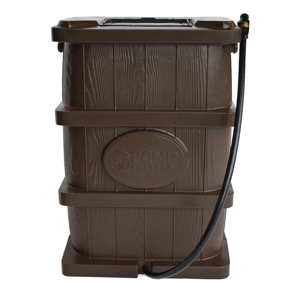 FCMP Outdoor WG4000 45 Gallon Wood Grain Rain moisture Catcher Barrel, Brown