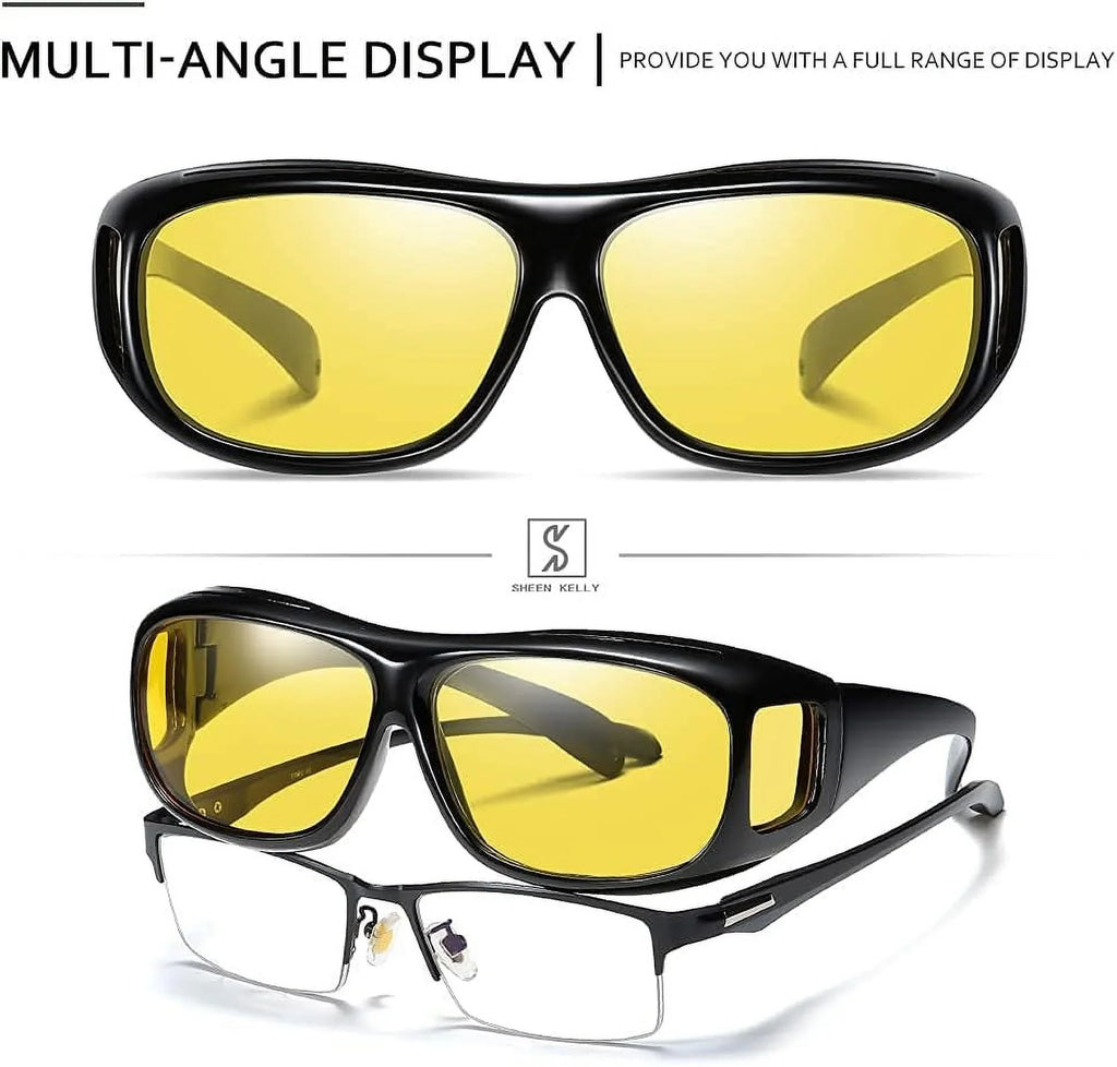 SHEEN KELLY Polarized UV400 Night Vision Glasses Driving Men Women Fit Over Prescription Eyewear Wrap Arounds Sunglasses Yellow Lens