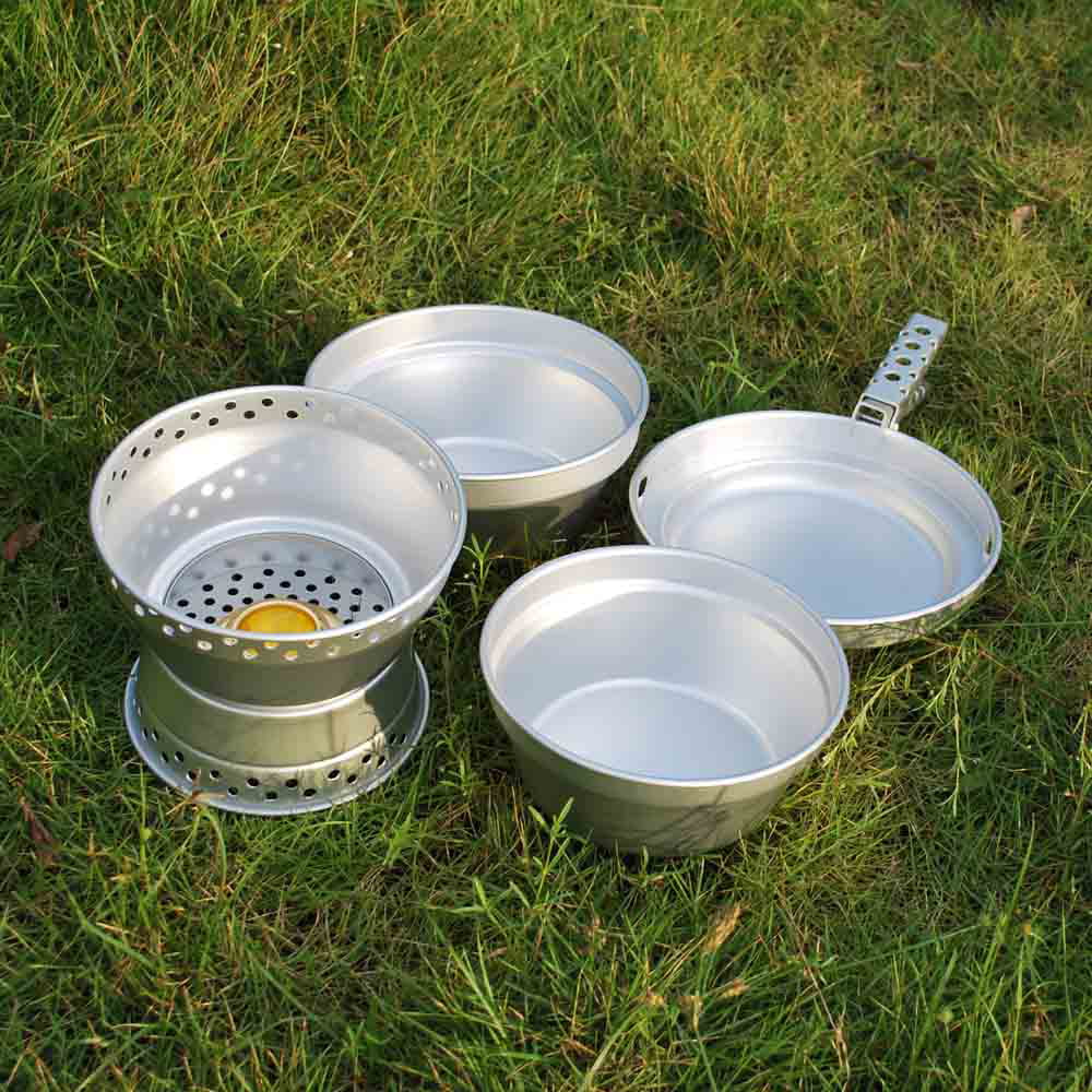 Aibecy Portable Camping Cookware Mess Kit Stove Spirit with Stand Pot Pan Cookware Set for Backpacking Hiking Picnic BBQ