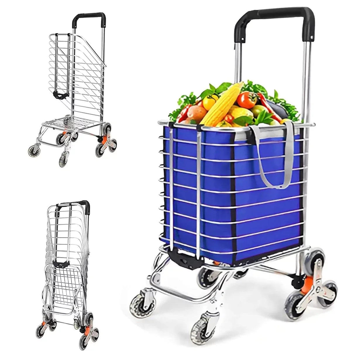 Ealing Large Shopping Trolley Folding 8 Wheel Shopping Cart Stair Climbing Trolley Utility Trolley with Aluminium Alloy Frame Durable Removable Waterproof Bag