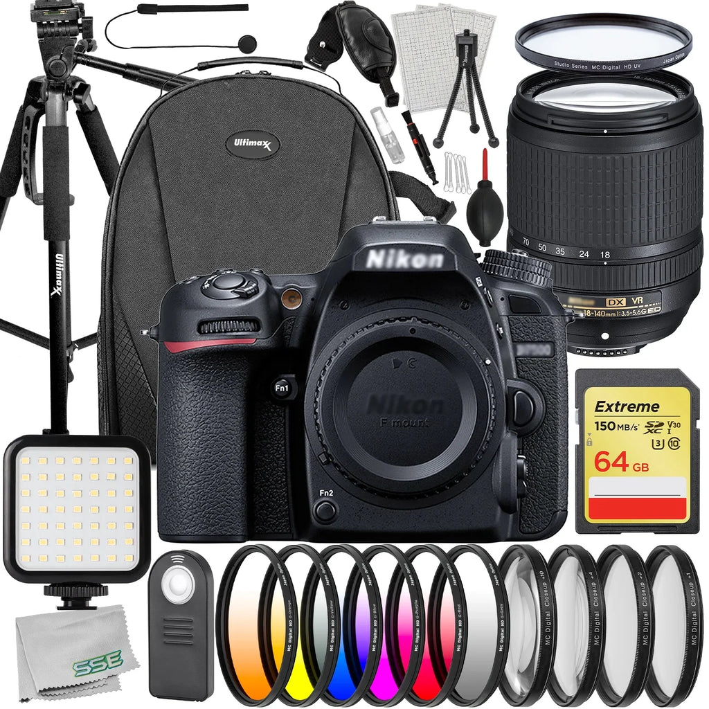 Ultimaxx Advanced  D7500 DSLR Camera with 18-140mm Lens Bundle - Includes: 64GB Extreme Memory Card, Lightweight 60” Tripod & Much More (26pc Bundle)
