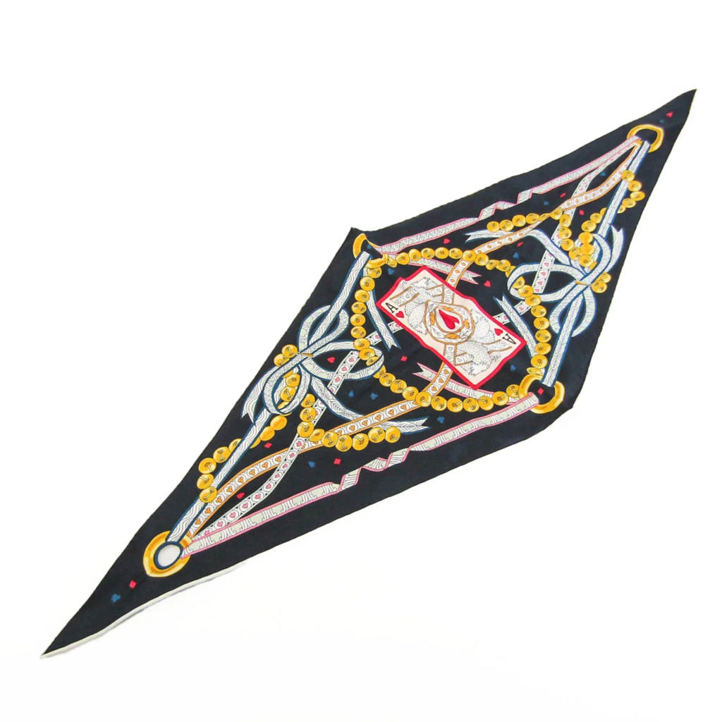 Pre-Owned Hermes LOSANGE DAME DE COEUR Women's Silk Scarf Multi-color,Navy,White (Good)
