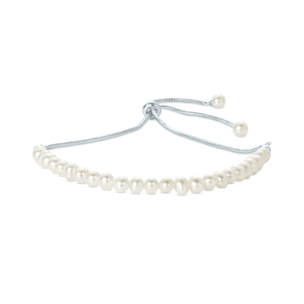 Gemistry White Cultured Freshwater Pearl Adjustable Slider Bracelet in 925 Sterling Silver for Women