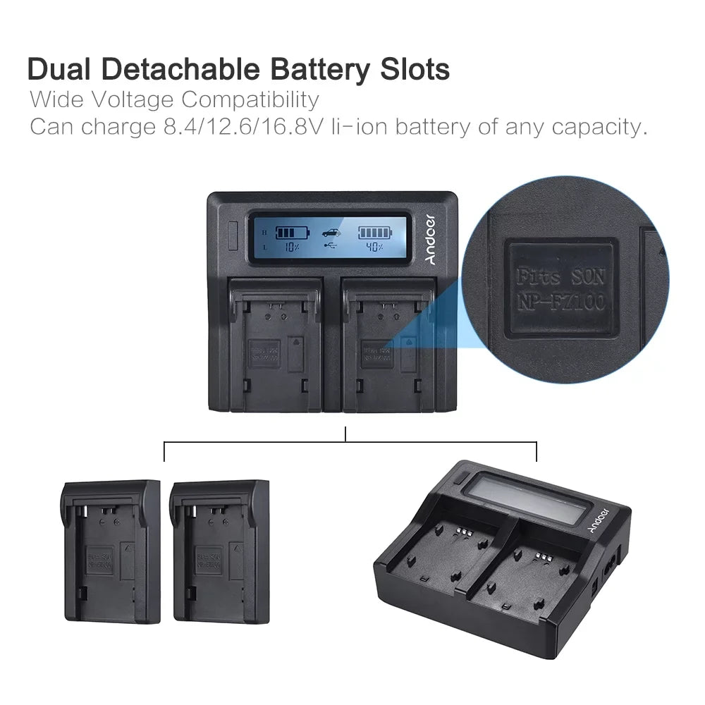 Tomshoo NP-FZ100 Dual Channel LCD Battery Replacement for  A7III A9 A7RIII A7SIII