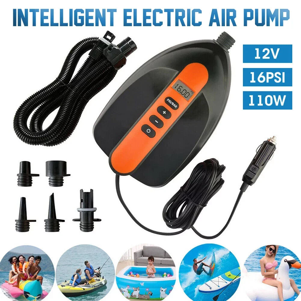 PXIWS 16PSI 12V Orange Intelligent Electric Air Pump High Pressure 2-Stage Paddle Board Pump