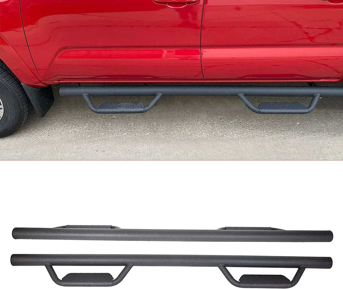 Kojem Side Steps Nerf Bars for 2005-2023  Tacoma Double/Crew Cab Matte Black Running Board Hoop Bar Door Dropped Steps