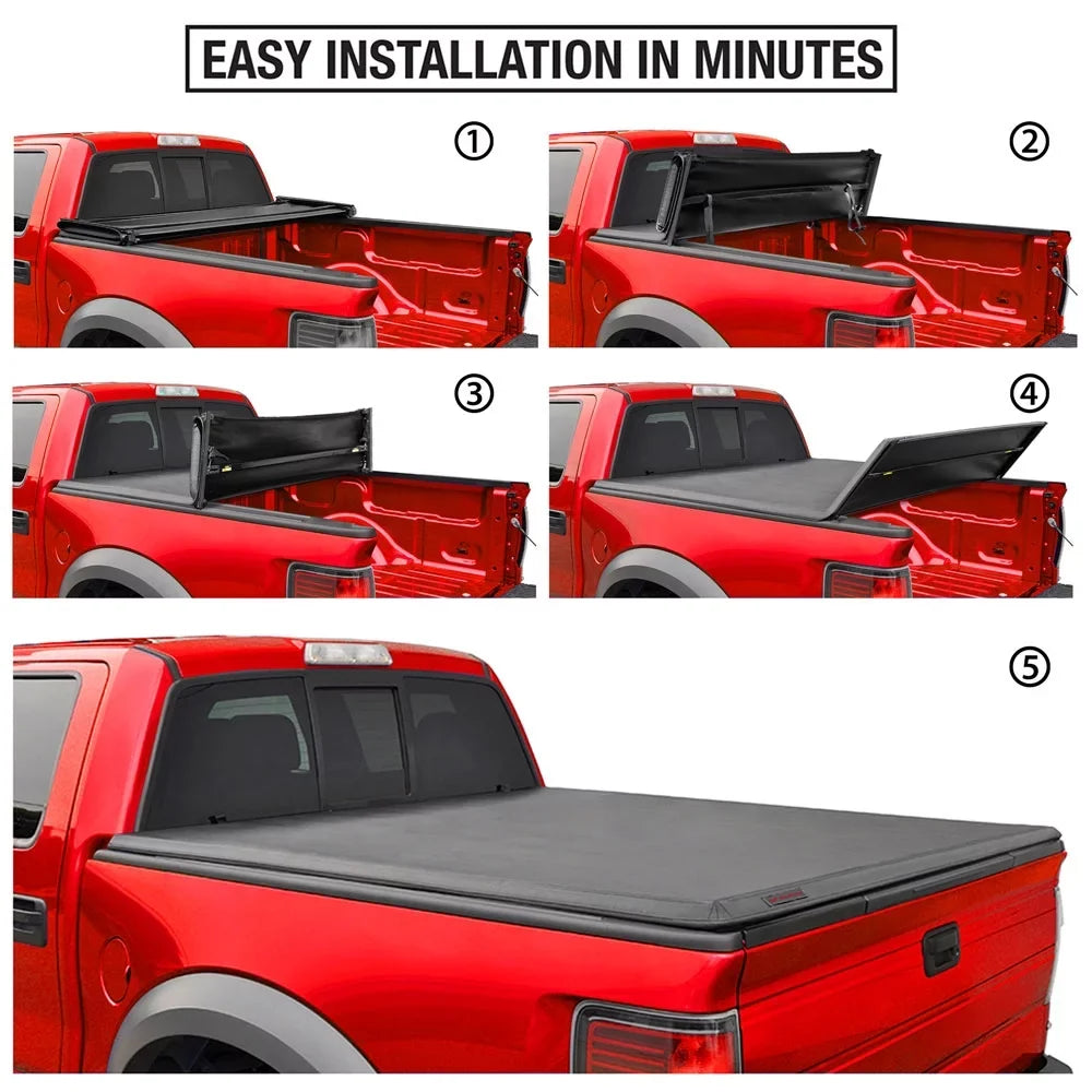 MaxMate Soft Quad-fold Truck Bed Tonneau protector appropriate with 2002-2018 Dodge Ram 1500; 2003-2023 2500 3500; 2019-2023 Classic | 6'4" (76") Bed | TCD484011
