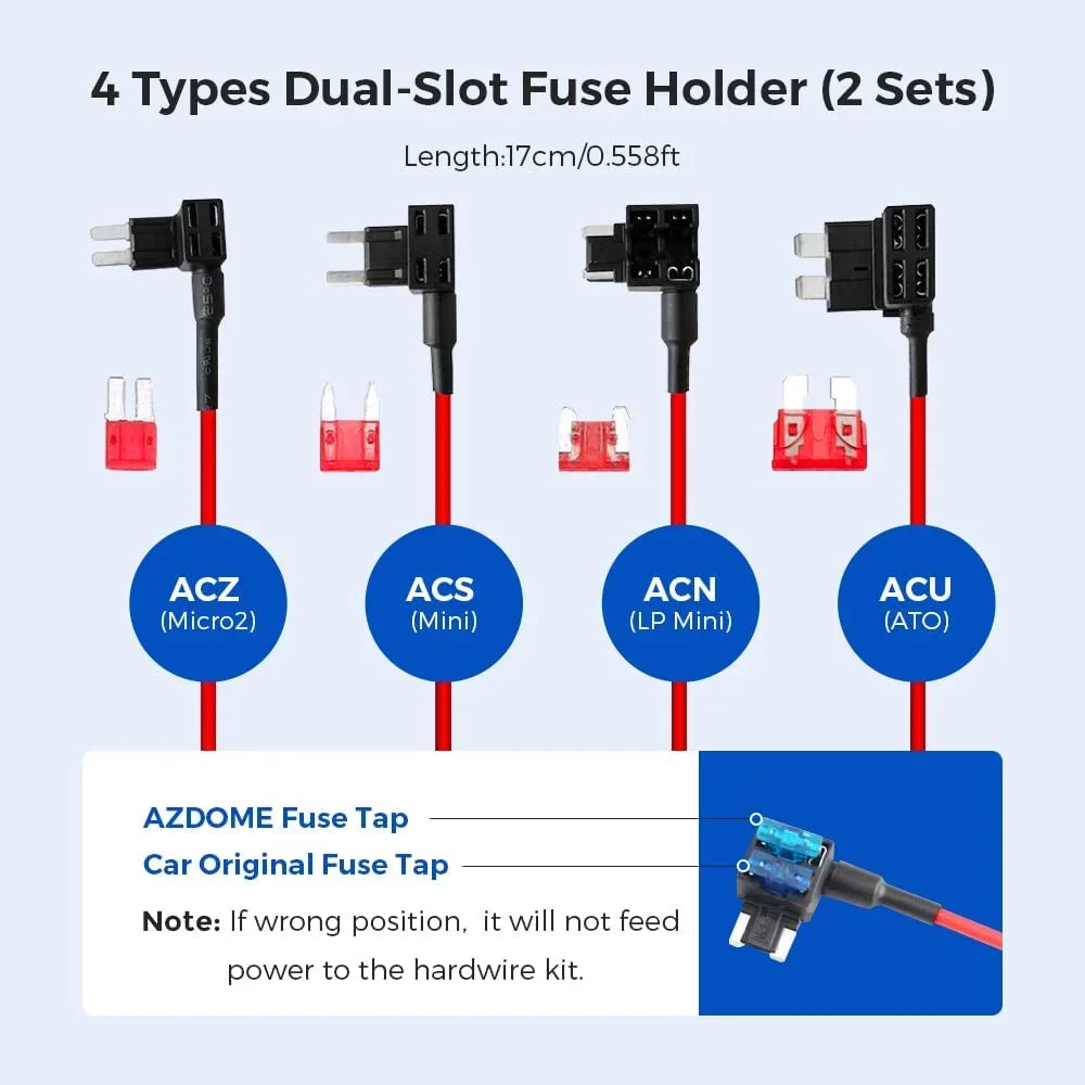 3-Lead Acc Hardwire Kit Mini-USB Port for M550 Dash Cam, 12ft with Fuse Kit, for Dash Camera 24H Parking Monitor