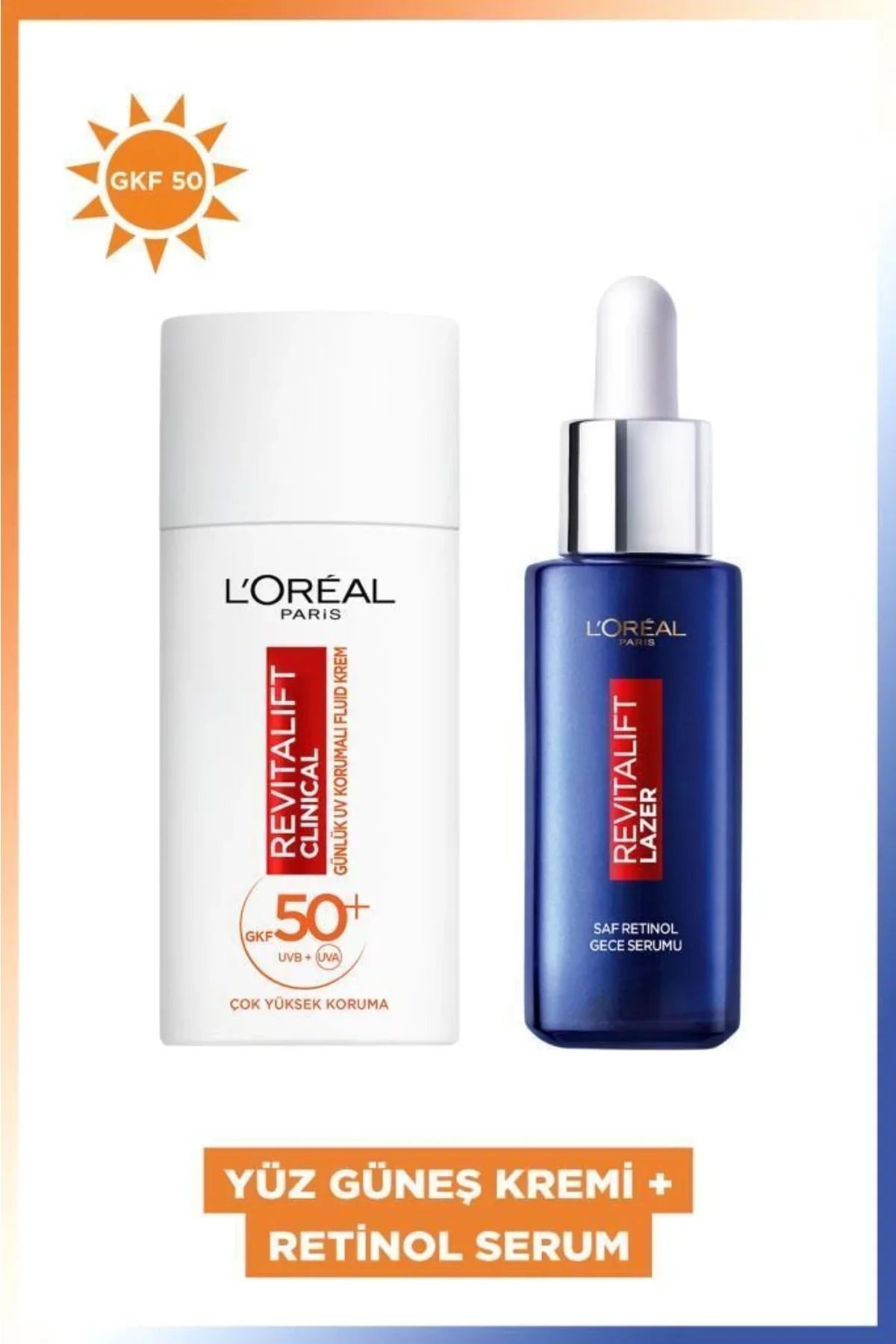 Revitalift Clinical SPF 50+ face sunscreen 50ml & revitalift laser pure retinol night serum 30ml