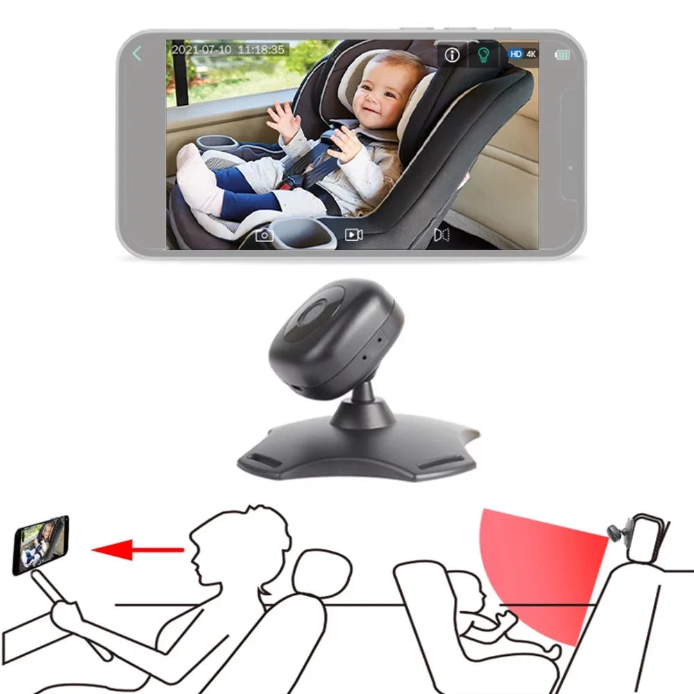 Pinnaco WiFi Baby Car Camera Monitor, 360° Rotation Night Vision, USB Powered